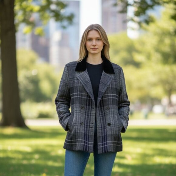 Lauren Ralph Lauren Size XL Double Breasted Lambs Wool Blazer Velvet Collar Gray - Picture 2 of 8